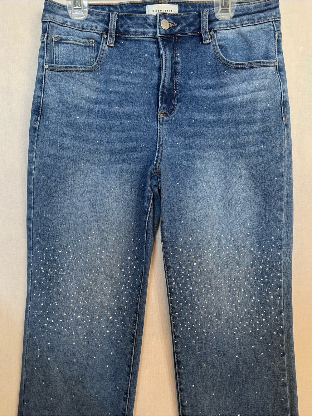 Risen Rhinestone Embellished Wide Leg Cropped Jeans 13/31